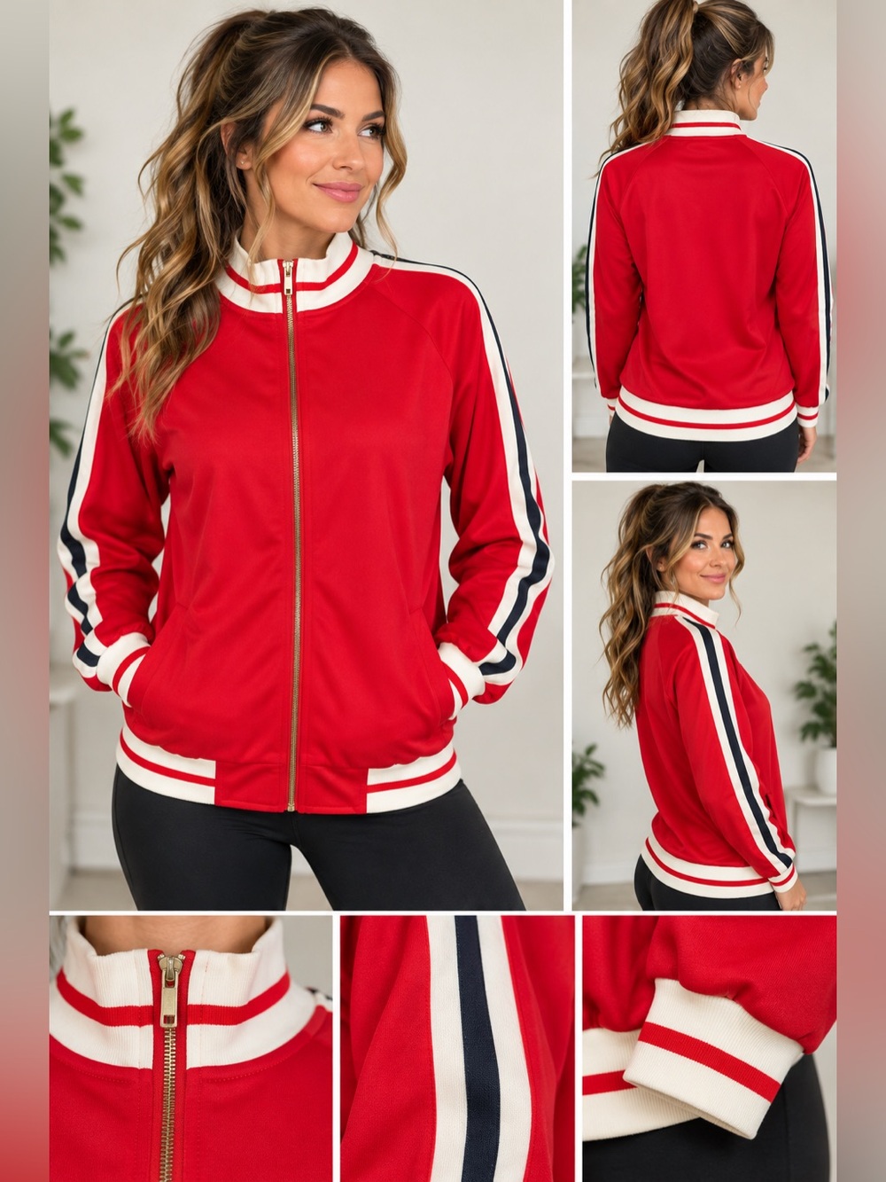 Victorious Red Cream Black Striped Track Jacket Y2K Retro Zip Up Chiefs
